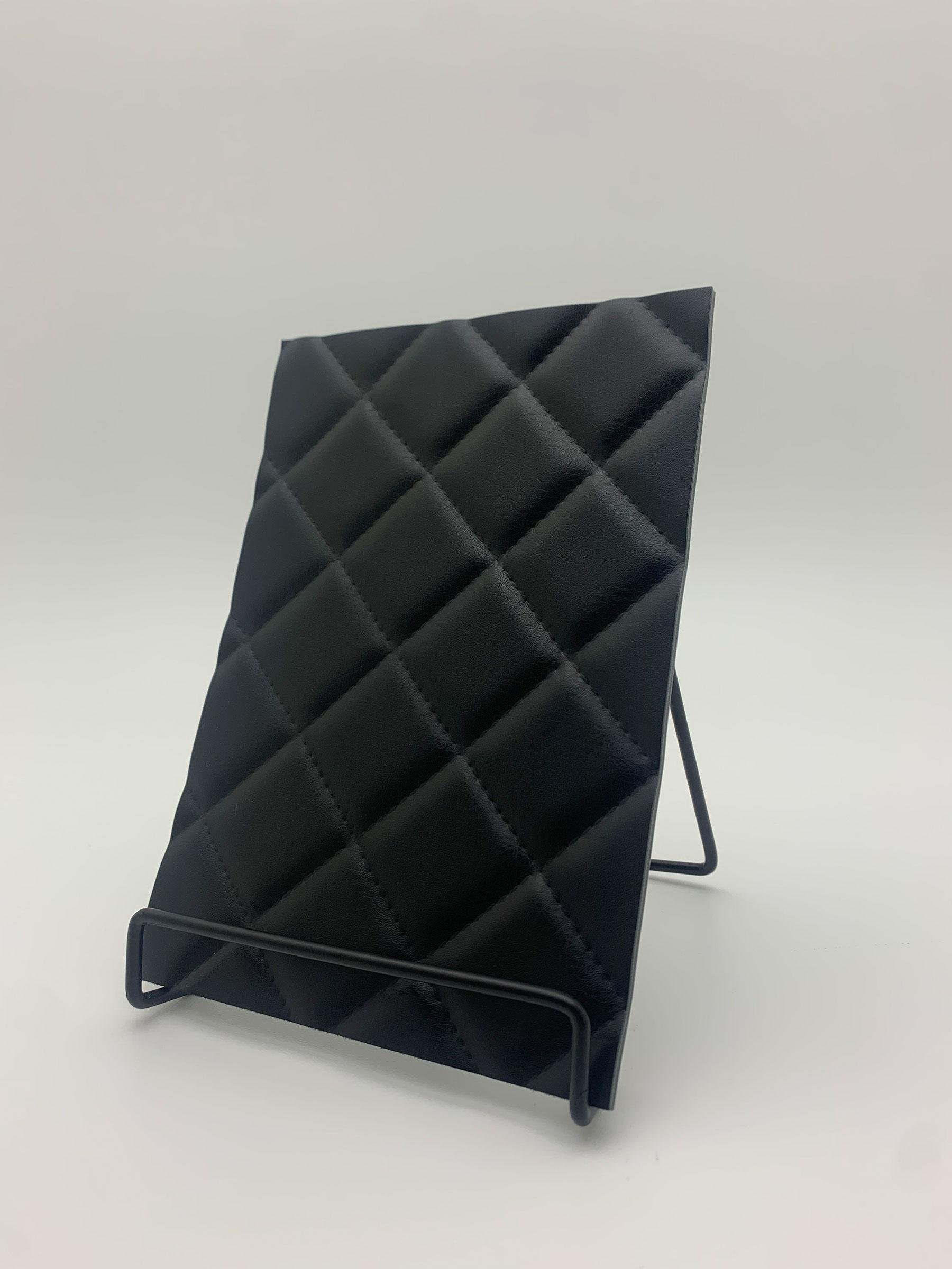 Elements Textile – Black Cube Leather real material sample - black leather quilted in a stitched diamond grid