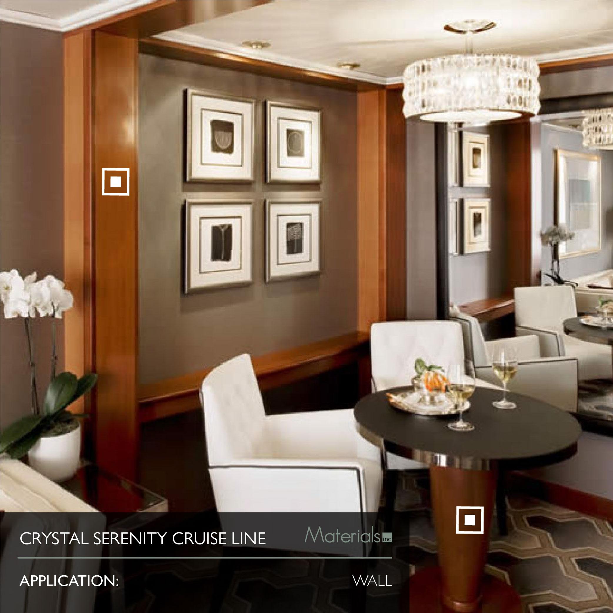 Dye-A-Log wood veneer wall paneling in a Crystal Serenity cruise ship dining lounge