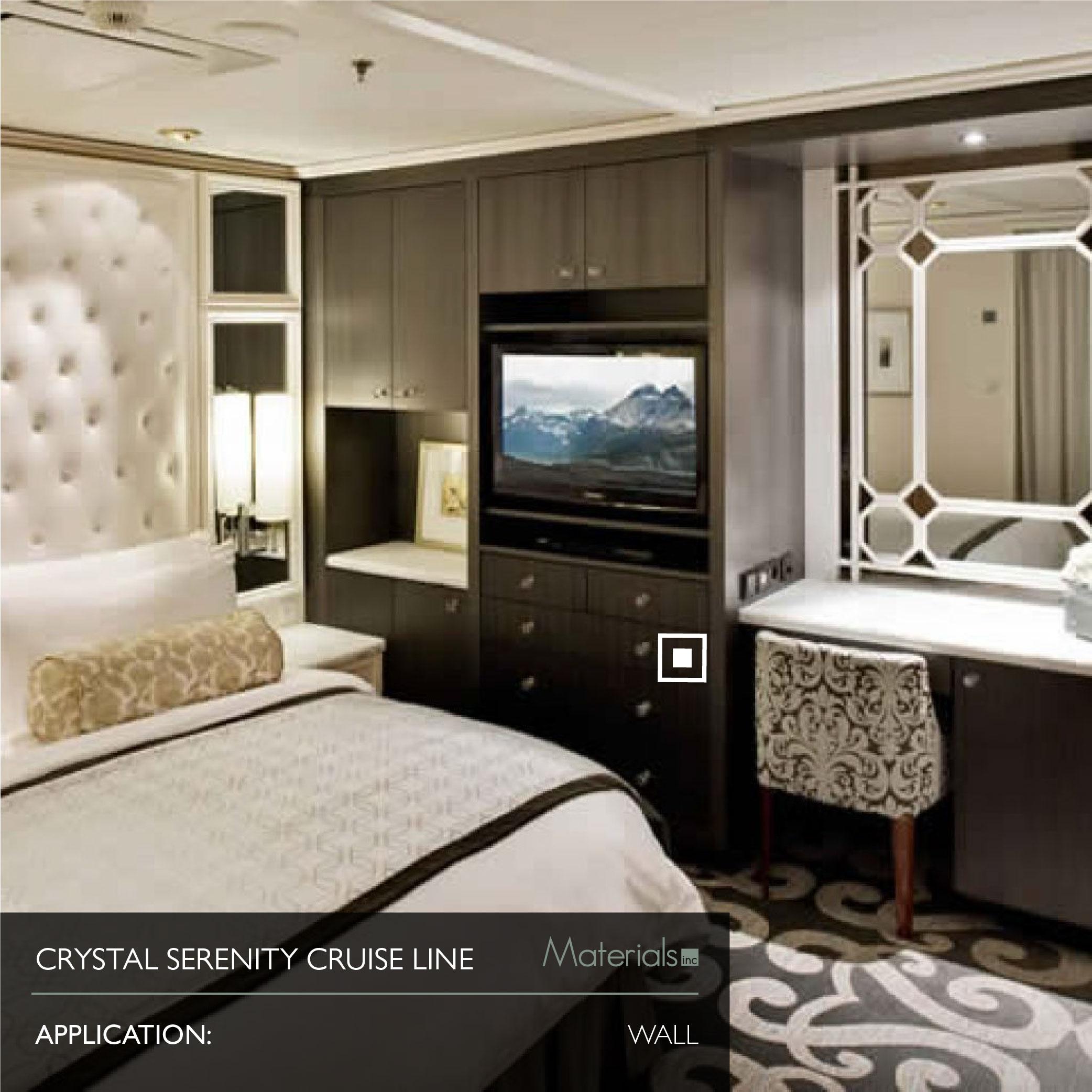 Dye-A-Log wood veneer wall paneling in a Crystal Serenity cruise ship stateroom