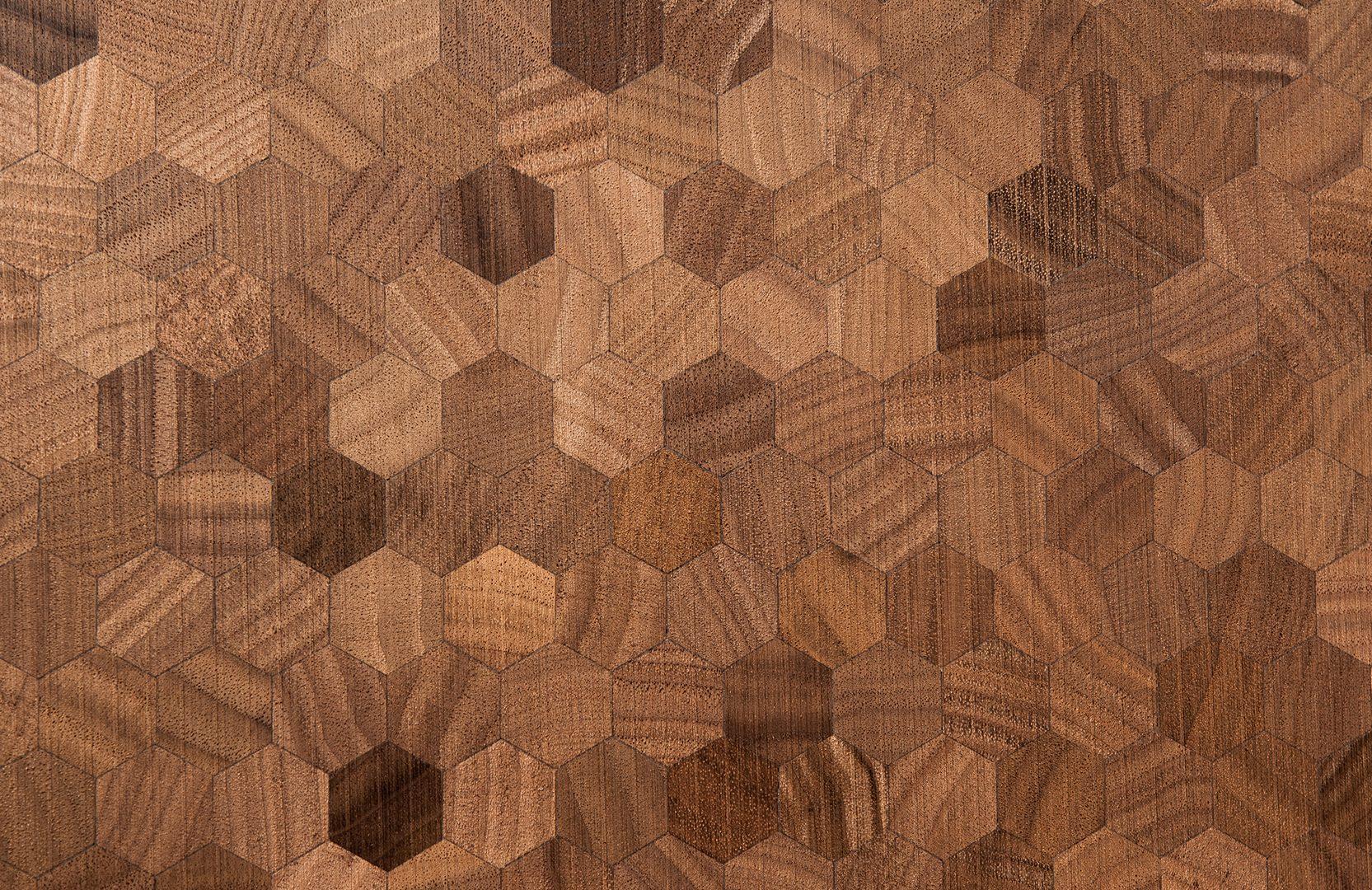 Koncepts End Grain Walnut Hexagon - hexagon mosaic of walnut end-grain veneer