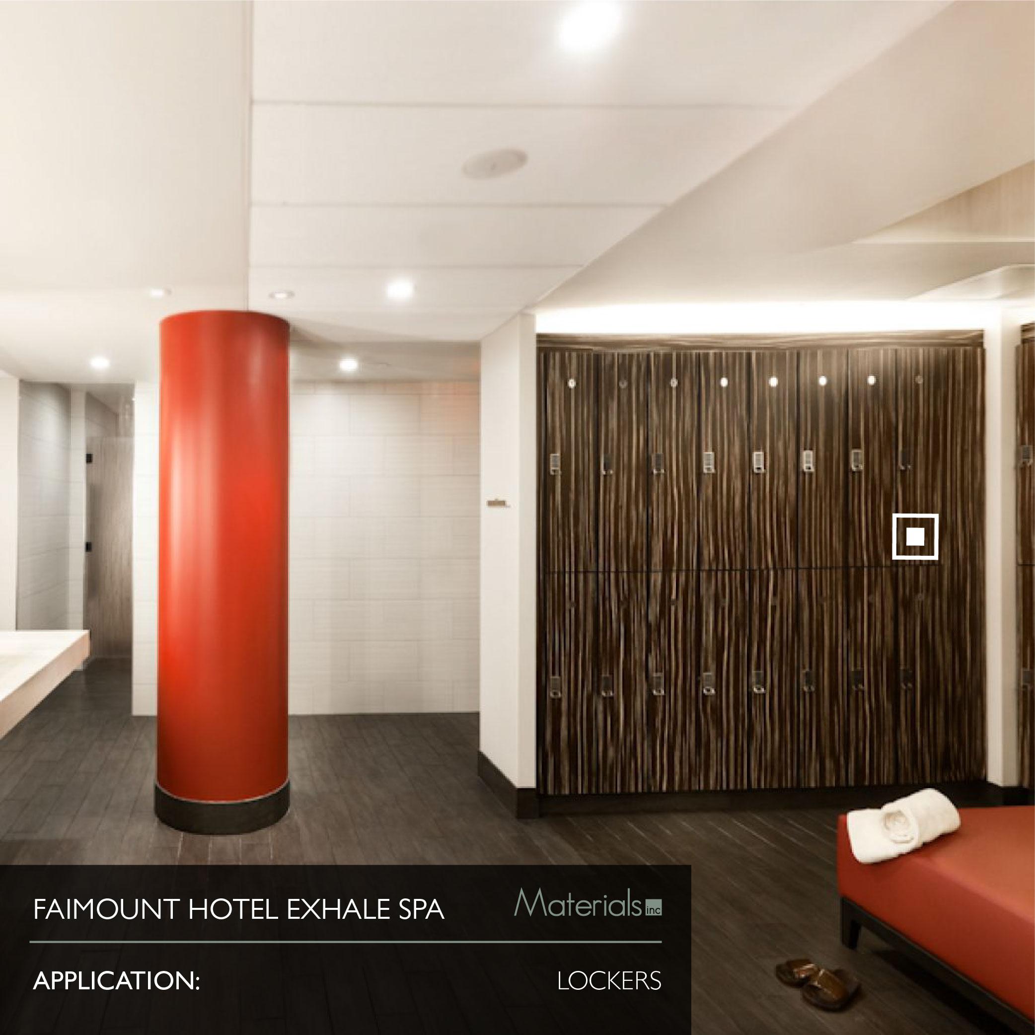 Dye-A-Log wood veneer locker paneling in the Fairmount Hotel Exhale Spa