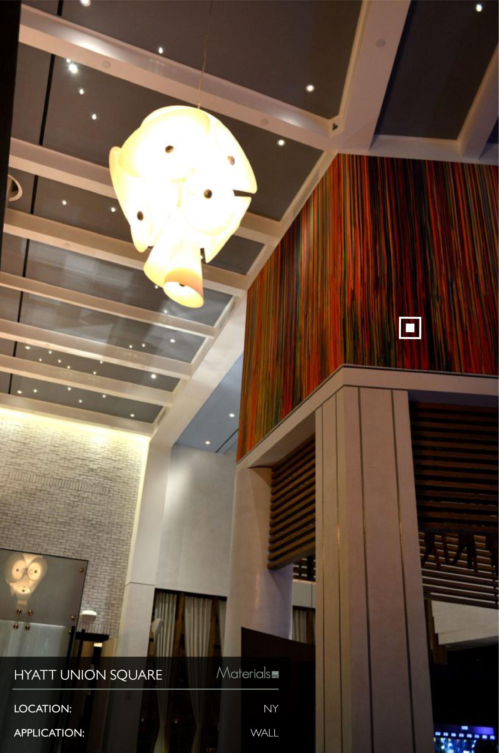Dye-A-Log wood veneer wall paneling in the Hyatt Union Square lobby
