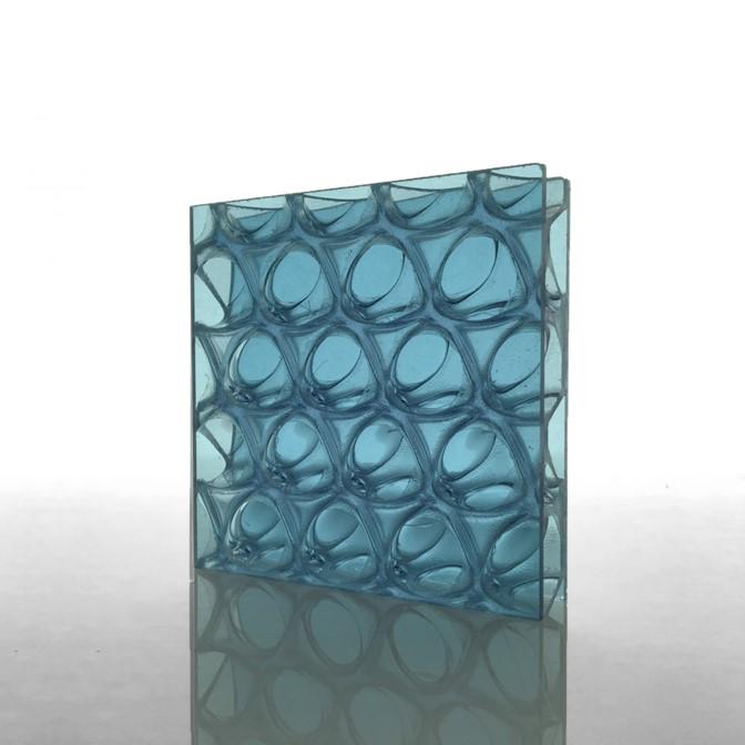 Luminous Illusion in Blue - translucent interlocking-circle honeycomb panel sample