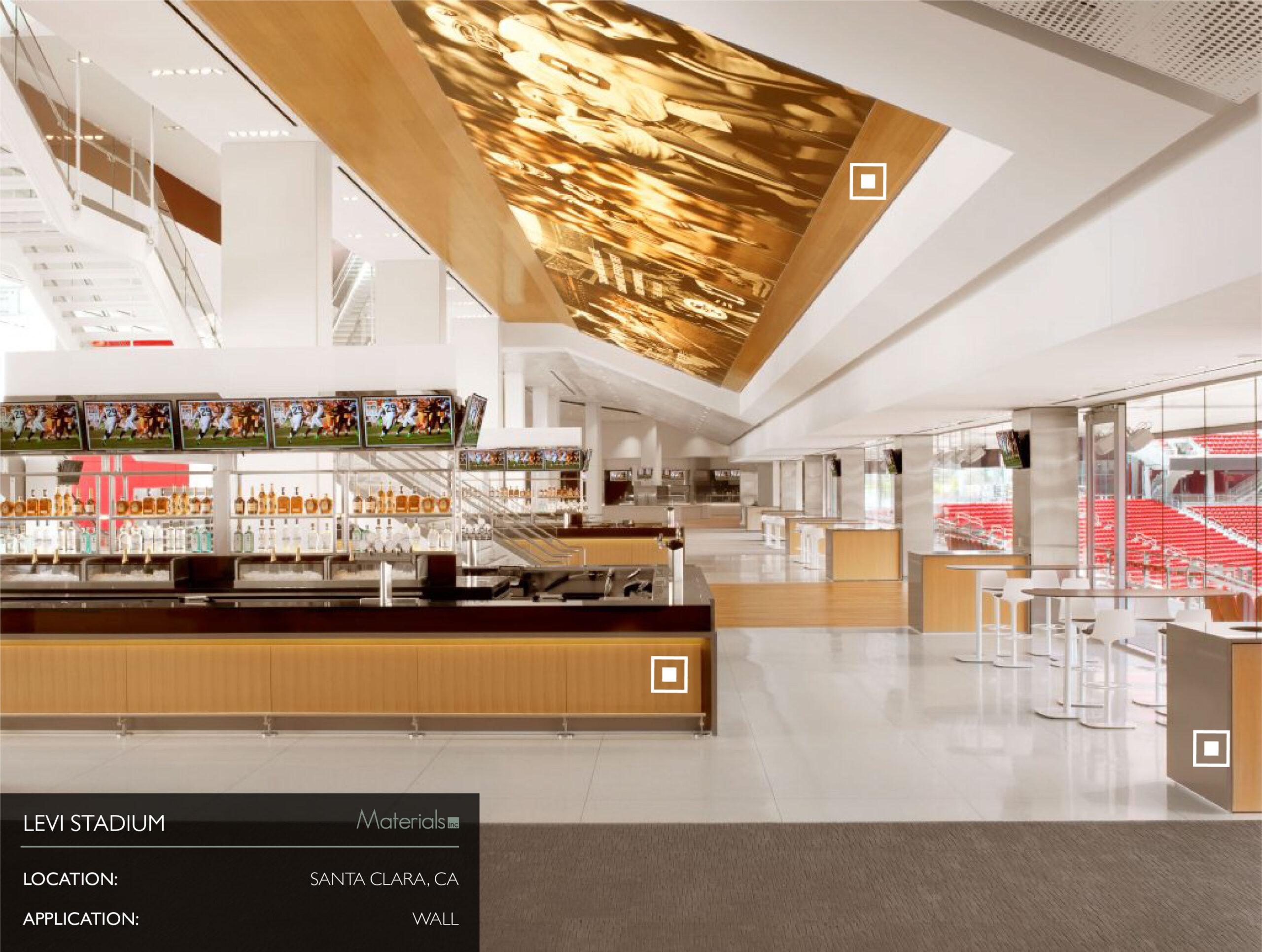 Dye-A-Log wood veneer ceiling panel at Levi Stadium