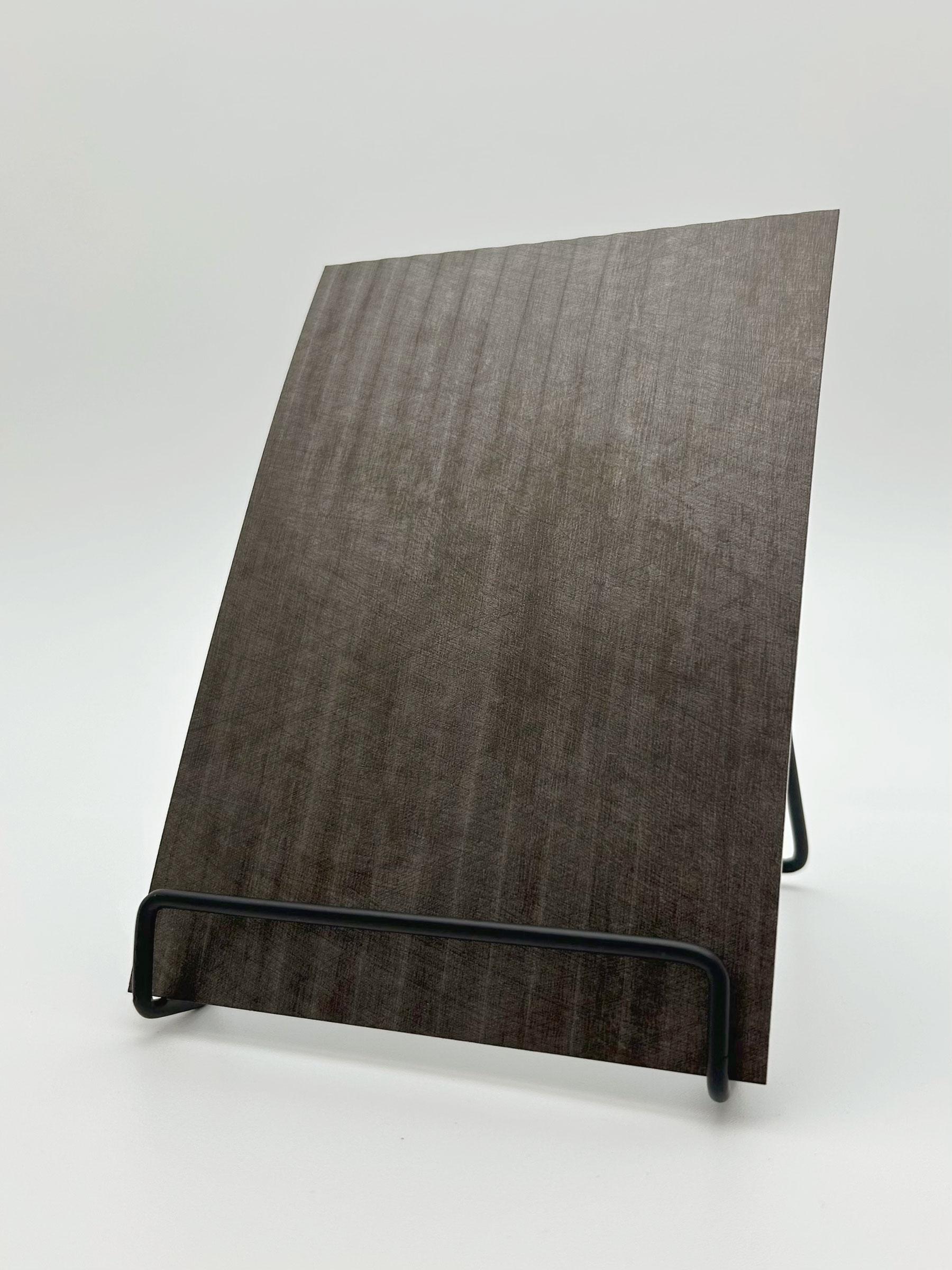 Elements Textile Lineetta Antique Silver real material sample - dark antique-silver panel with fine vertical lines