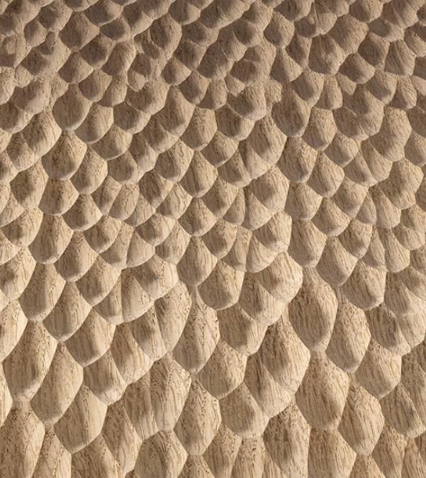 Tambora Matterhorn real material sample - scaled texture milled wood panel