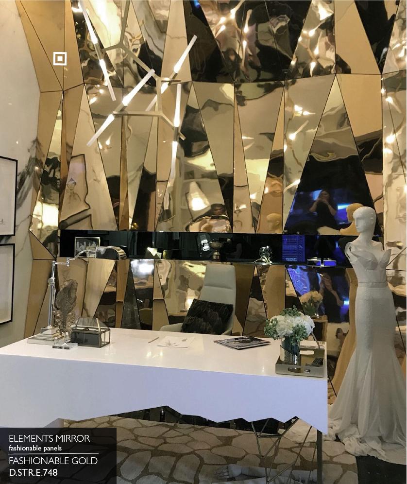 Close-up of Elements Mirror Fashionable Gold angular panel geometry