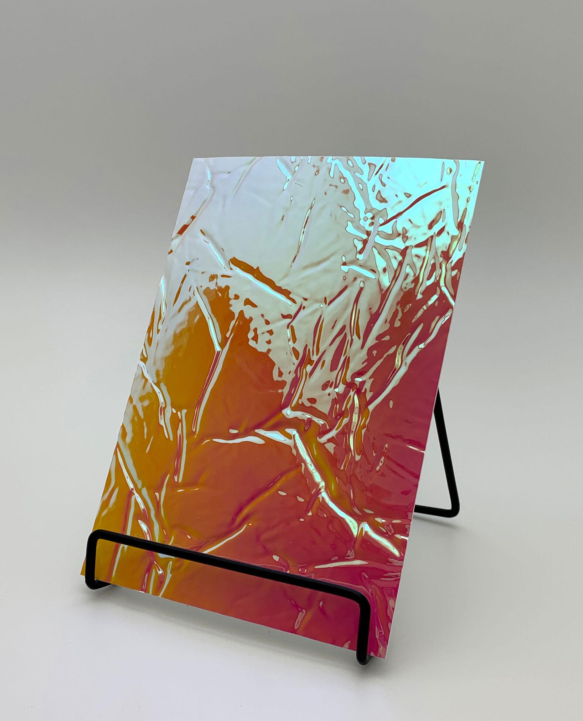 Elements Texture Pink Sunset Wrinkle real material sample - a crumpled, colour-shifting silver-to-amber and pink mirror surface