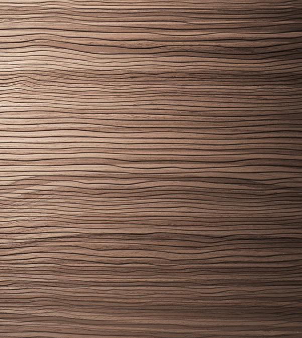 Prensa Rio in Teak real material sample - wavy embossed wood grain panel