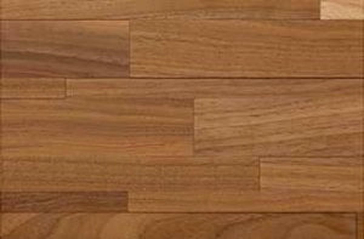 Listello Sanded Walnut real material sample - staggered interlocking wood planks