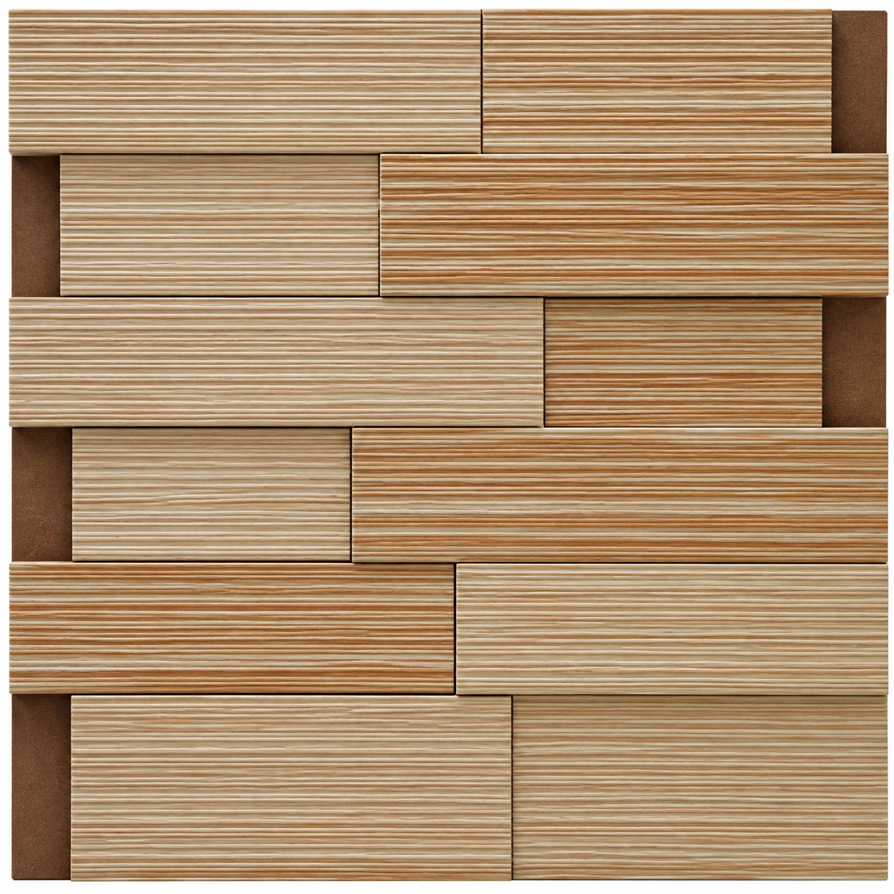 Striato Spruce real material sample - full panel of staggered interlocking planks with fine horizontal grooves