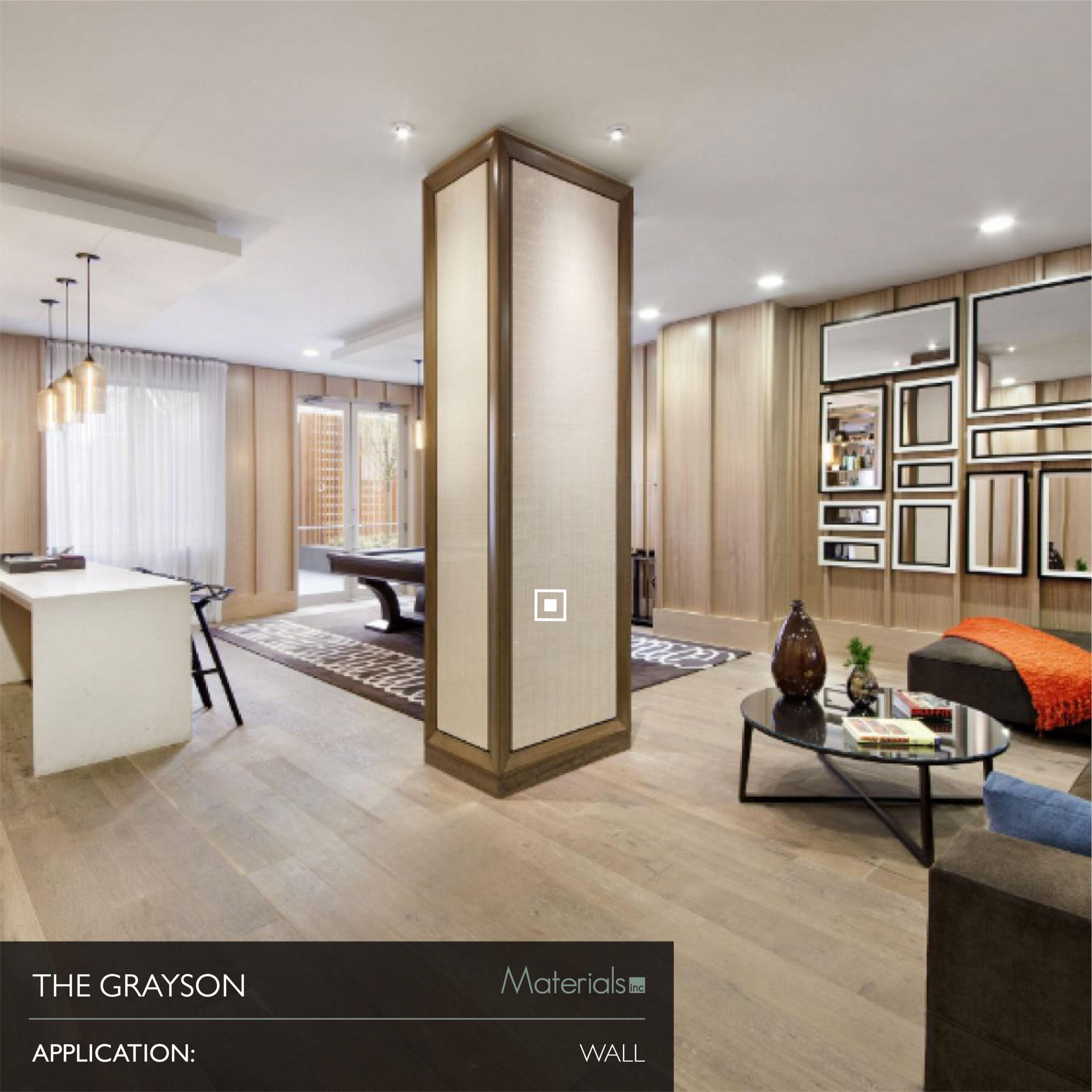 Dye-A-Log wood veneer column paneling in The Grayson lounge