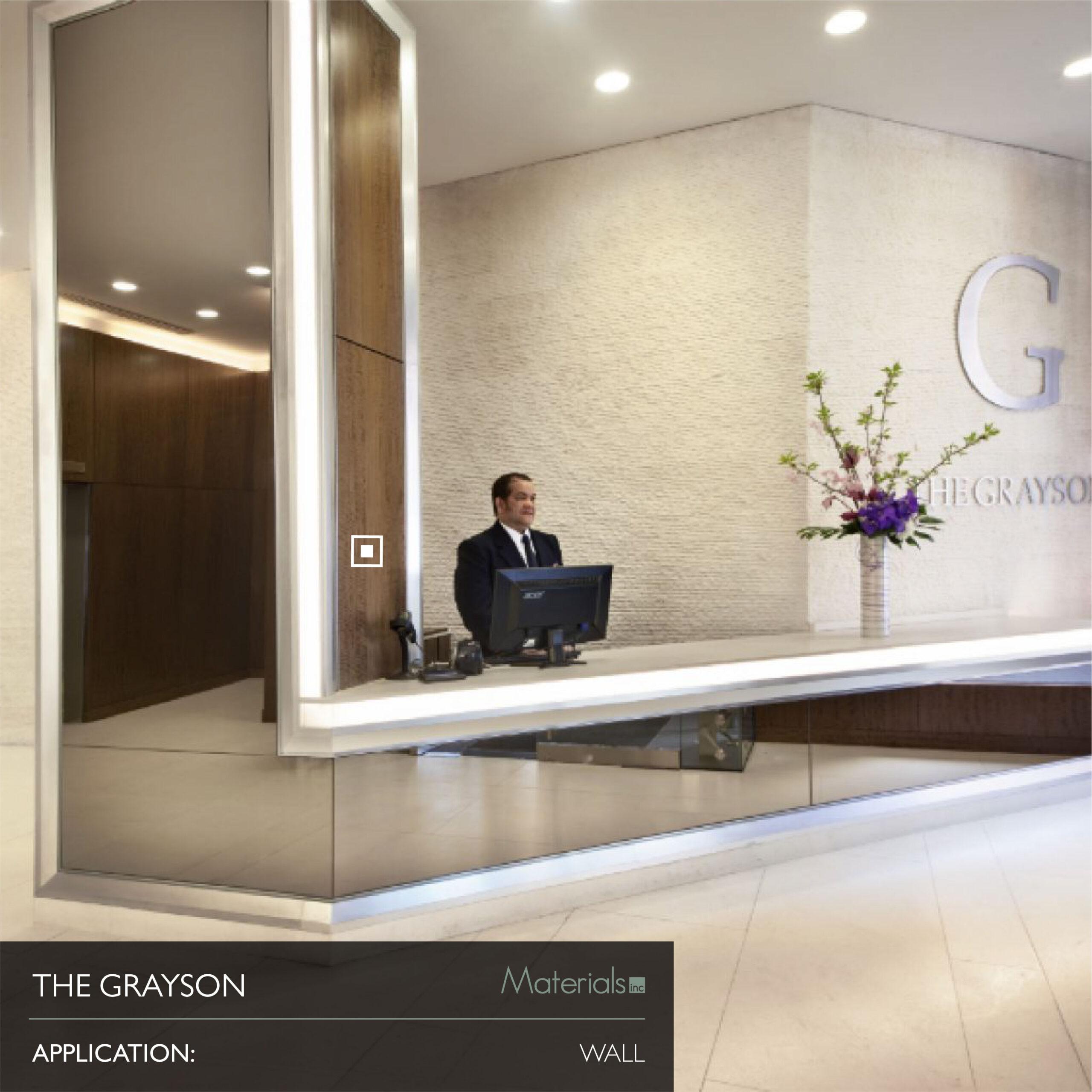 Dye-A-Log wood veneer wall paneling at The Grayson reception desk