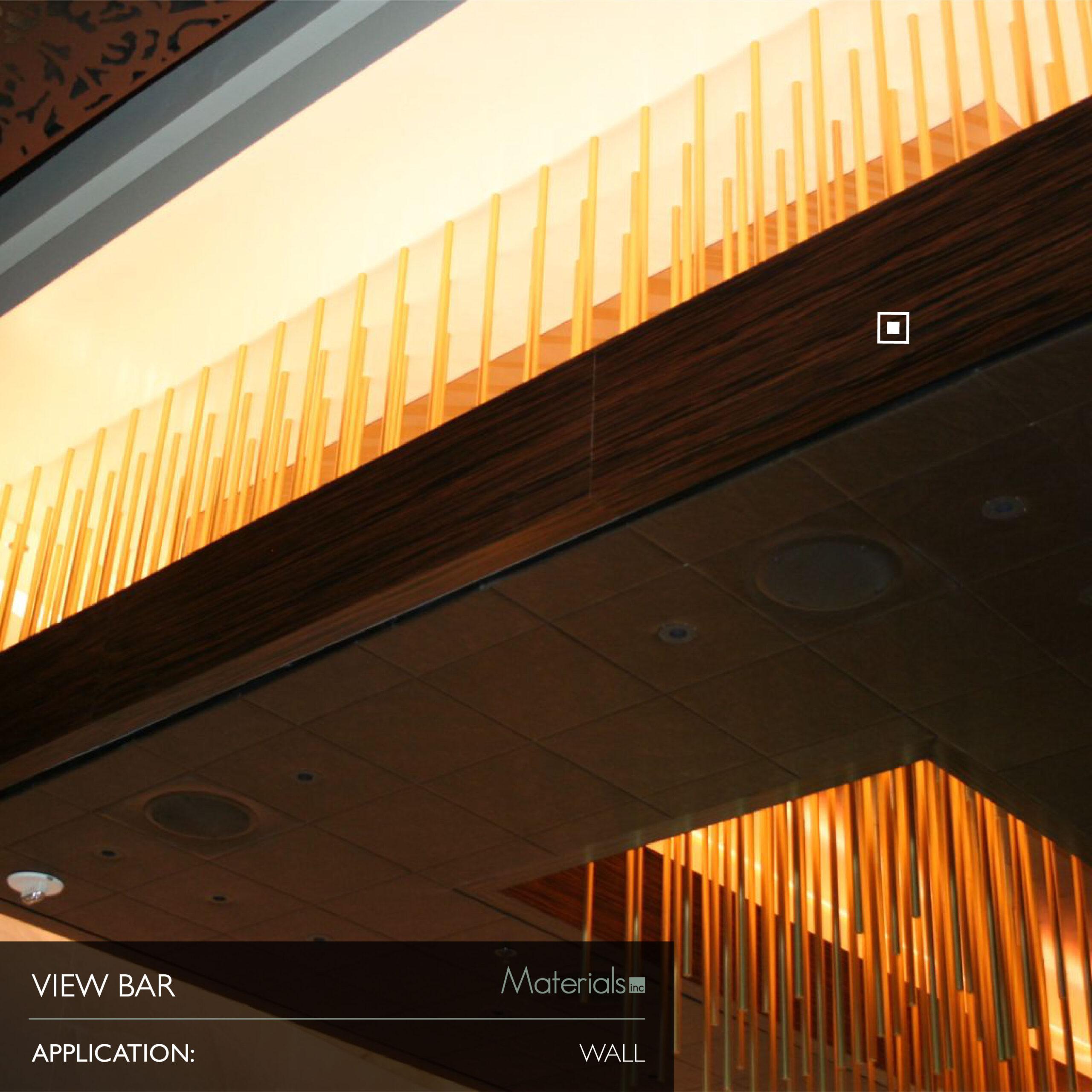 Dye-A-Log wood veneer ceiling paneling at View Bar