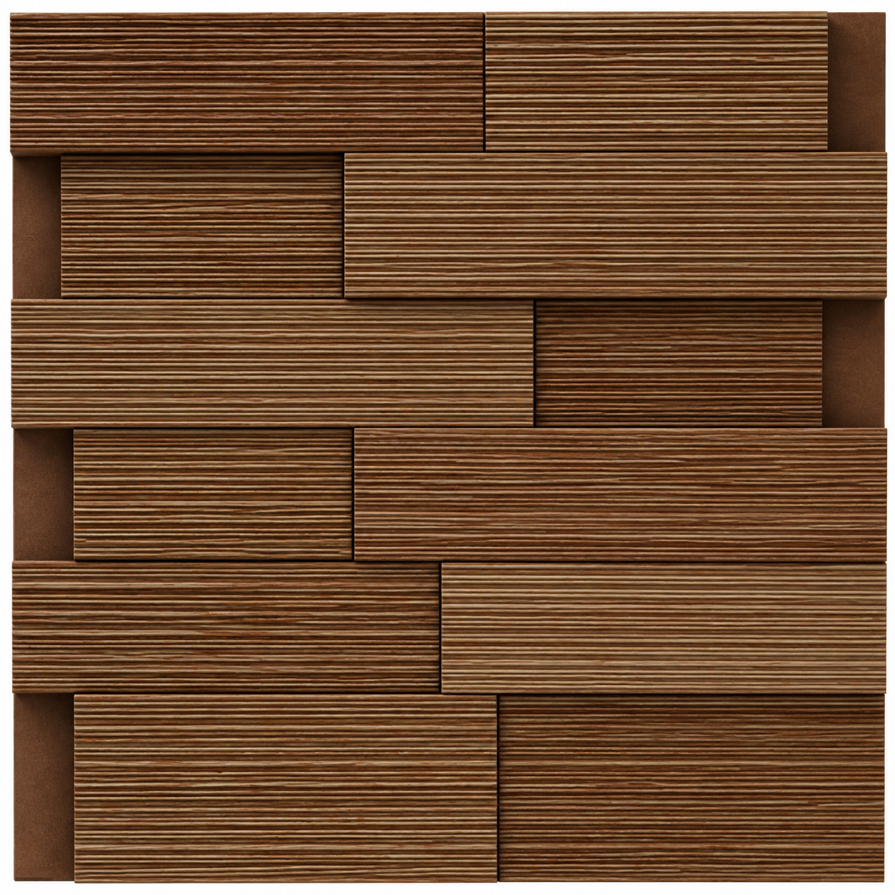 Striato Walnut real material sample - full panel of staggered interlocking planks with fine horizontal grooves