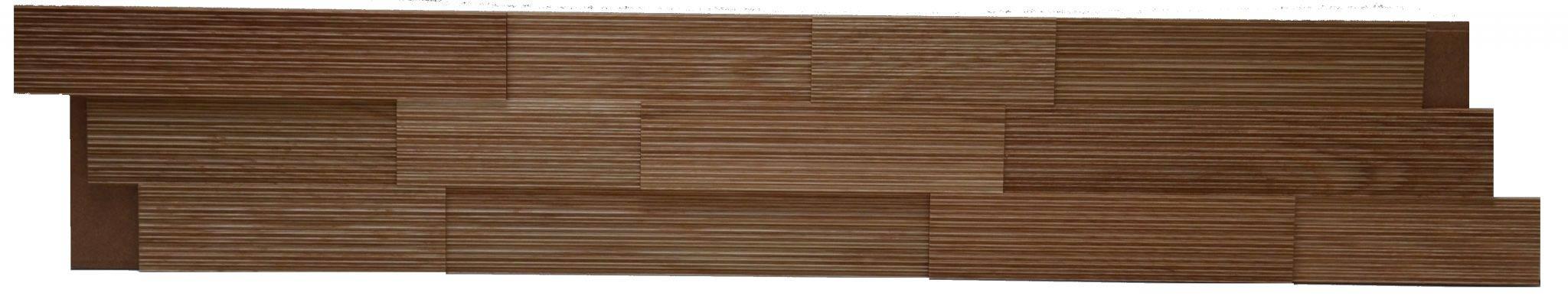 Striato Walnut real material sample - staggered interlocking planks with fine horizontal grooves