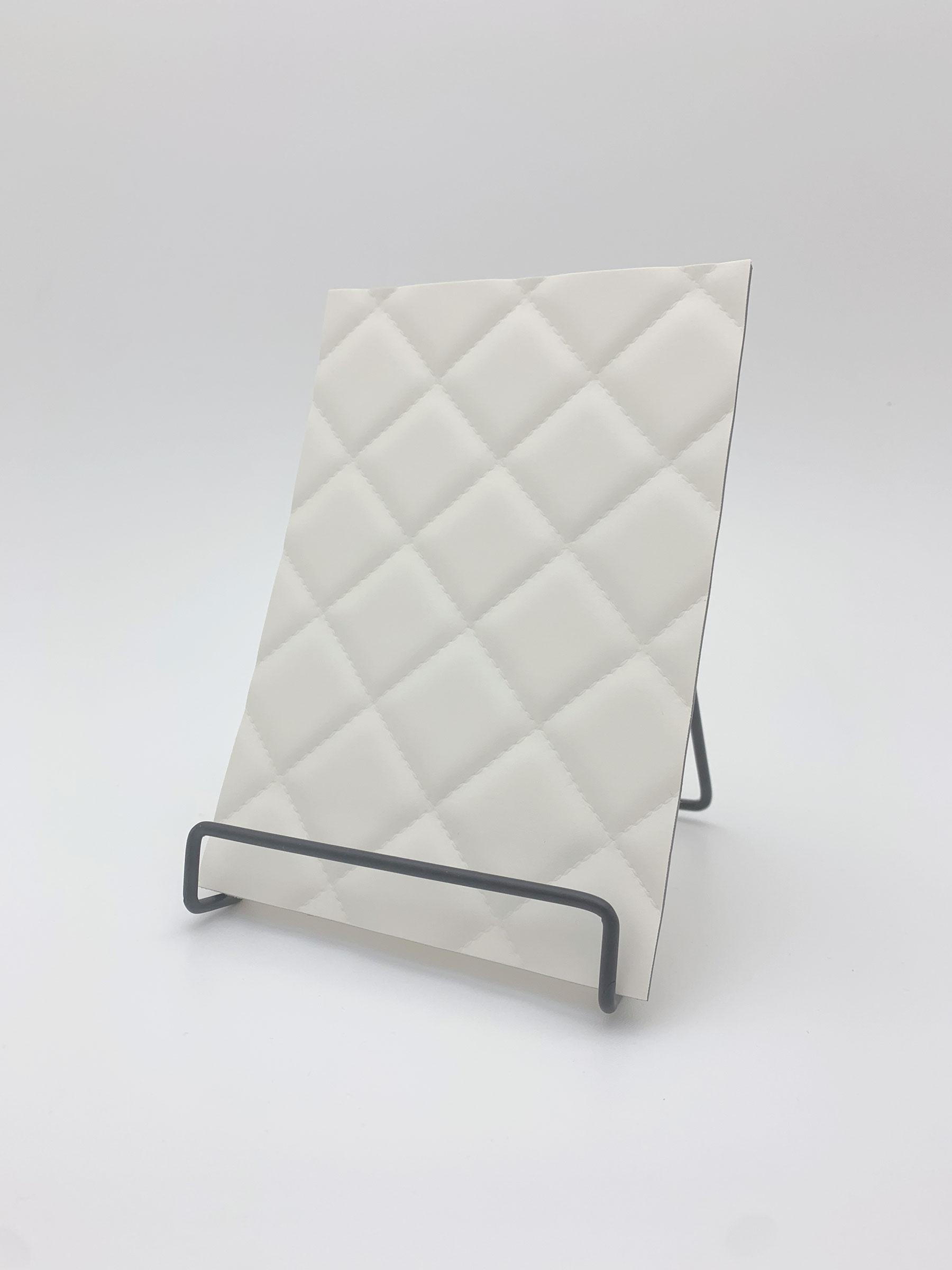 Elements Textile – White Cube Leather real material sample - white leather quilted in a stitched diamond grid