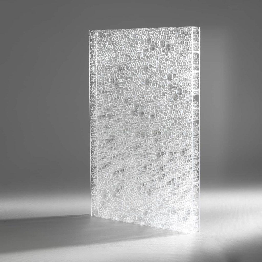 Luminous Bubbles real material sample - clear standing bubble-pattern panel
