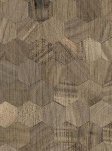 Koncepts End Grain Walnut Hexagon real material sample - hexagon mosaic end-grain veneer