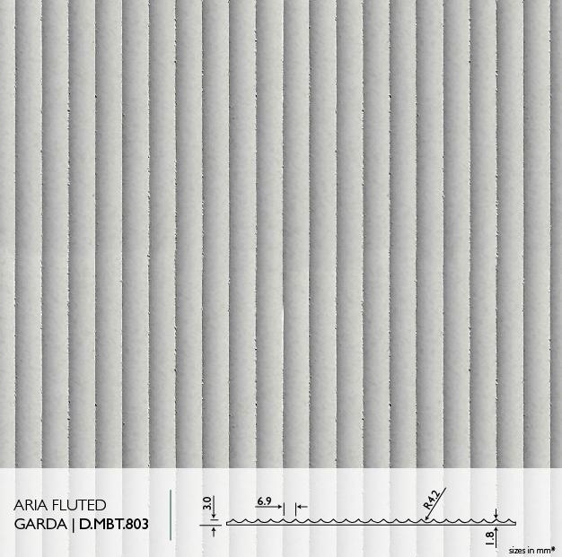 Aria Fluted Garda real material sample - fine dense flute profile with technical cross-section detail