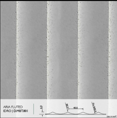 Aria Fluted Idro real material sample - subtle flat flute profile with technical cross-section detail