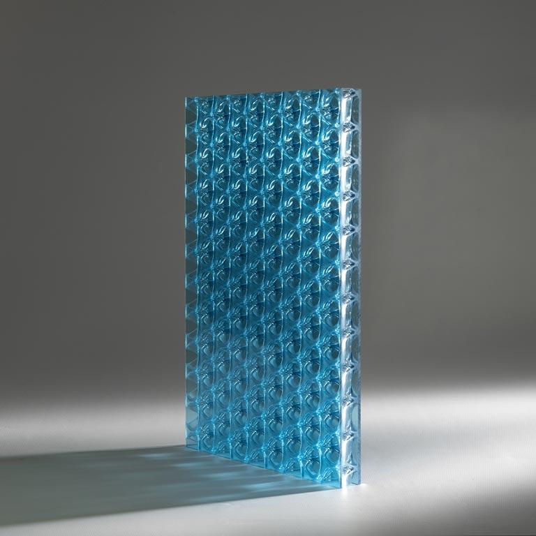 Luminous Illusion real material sample - blue translucent honeycomb panel
