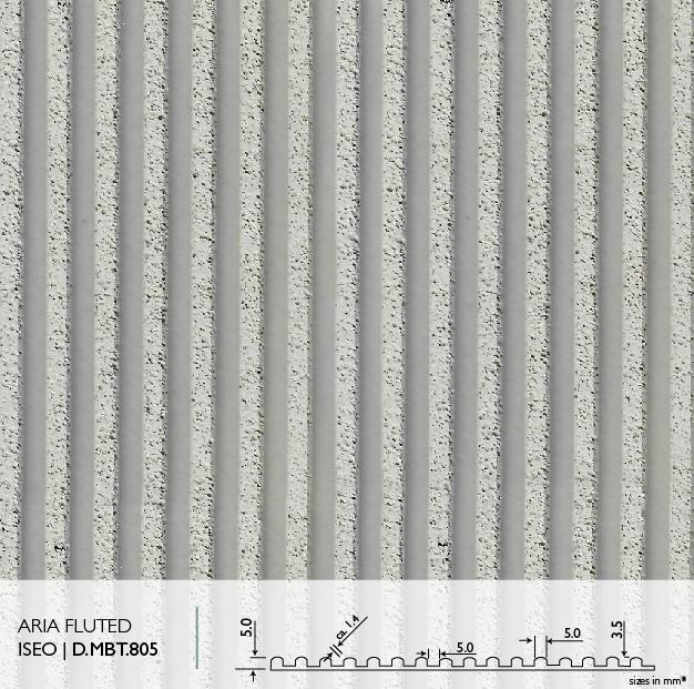 Aria Fluted Iseo real material sample - narrow flute profile with technical cross-section detail