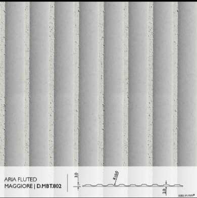 Aria Fluted Maggiore real material sample - bold wide flute profile with technical cross-section detail
