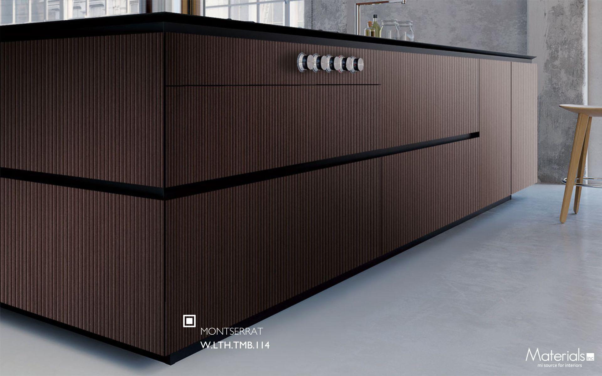 Tambora Montserrat milled wood panel on a kitchen island in an industrial loft