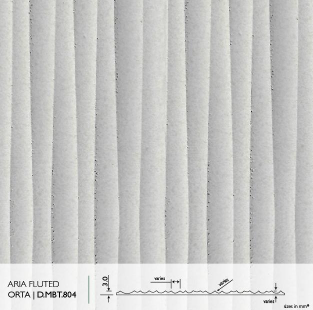 Aria Fluted Orta real material sample - fine dense flute profile with technical cross-section detail